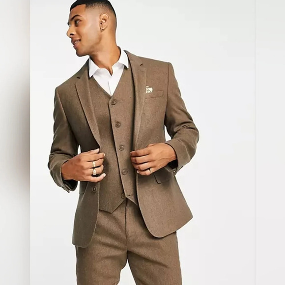 Wool adjustable Vest Brown-Gray Wedding Groomsmen Corporatecore Workwear 43L - Picture 1 of 7